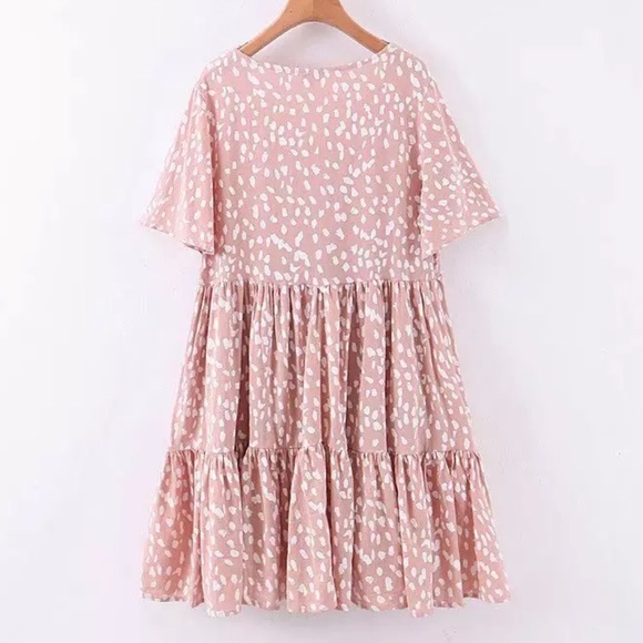 Dalmatian Dots Tiered Boho Print Dress Pink - Picture 6 of 10